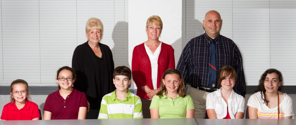 Participating in the presentation of the fifth annual CAN DO Community Foundation Joseph Yenchko Awards for students to attend Ferrwood Music Camp are, from left, front: Megan Novak, Marissa Clatch, Dustin Snyder, Hannah Kunetz, Sarah Habel, and Angelina Umbriac. Back row, judging committee: Nancy Stasko, CAN DO Community Foundation assistant secretary, chair; Chris Stamatopoulos, CEO; and Phil Latella, HASD music instructor. Missing from photo: Jerry Panisak